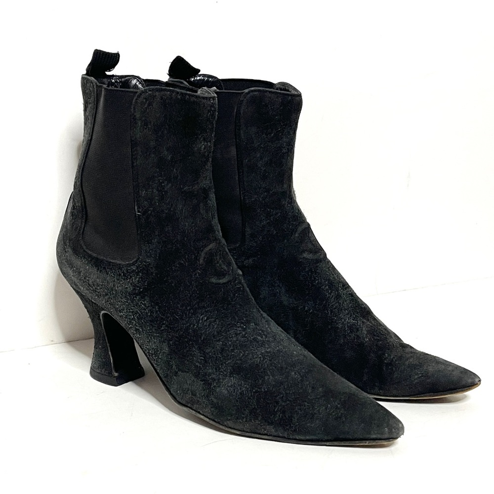 ✨Chanel✨ Vintage Black CC Logo Suede Pointed Toe Ankle Booties 37.5